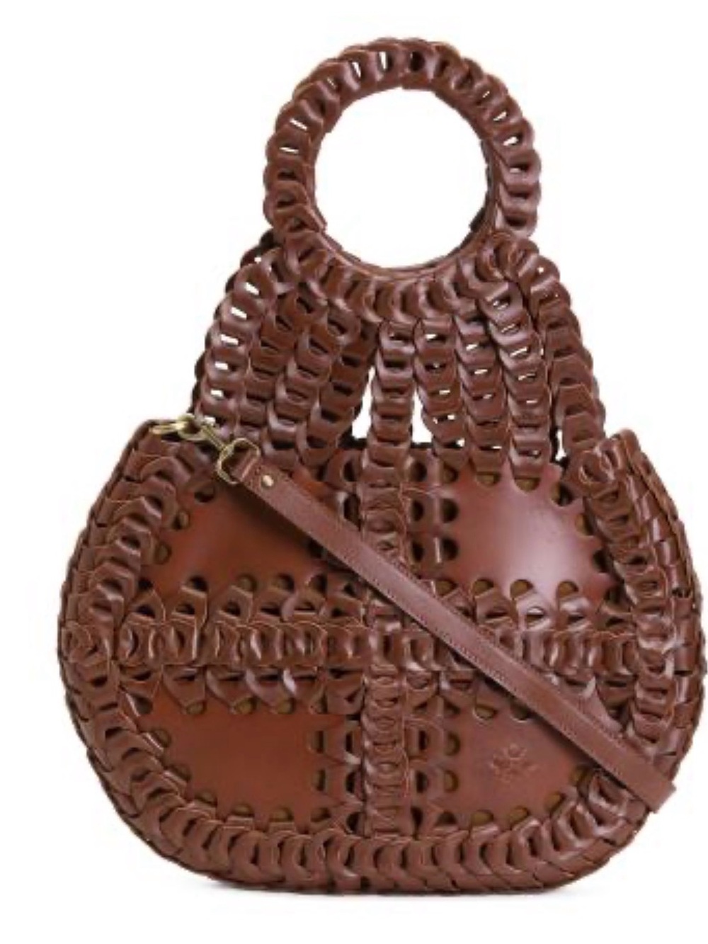 Patricia Nash Italian leather brown Handwoven Circle-Handle Tote Bag